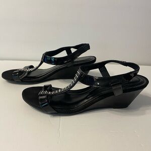 Comfort Plus Prediction Wedges Black and Silver Rhinestones Size 8.5 for Women
